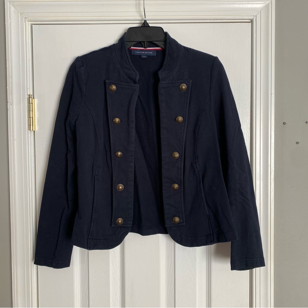 Tommy Hilfiger Womens Military Band Jacket Sky Captain Navy Blue Small Blazer